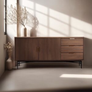 wohnli-moebel-suche-M24150727-1 Sideboard 2 Türen und 3 Schubladen aus Melamin und Stahl 160 cm braun 160x75x40cm Holz Braun Oviala Möbel Esszimmermöbel Sideboards, Highboards & niedrige Anrichten