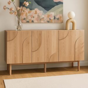 wohnli-moebel-suche-M24150729-1 3-türiges Melamin-Sideboard 160 cm in Holzoptik 160x75x40cm Holz Braun Oviala Möbel Esszimmermöbel Sideboards, Highboards & niedrige Anrichten