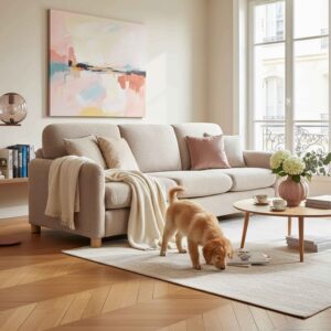 Festes Sofa aus beigem 3-Sitzer-Stoff 231x88x101cm Polyester Beige Oviala Sofas und Sessel Sofas 2-Sitzer-Sofas & 3-Sitzer-Sofas