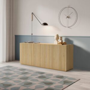 Sideboard mit 3 Türen und 6 Fächern in Eichenholzoptik 178x78 cm 41x78x178cm Spanplatte Beige That's Casa Möbel Esszimmermöbel Sideboards, Highboards & niedrige Anrichten