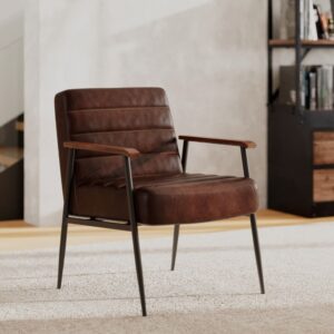 wohnli-moebel-suche-M24153886-1 Stuhl aus braunem Büffelleder und schwarzem Metall 62x79x68cm Leder Braun Maison Pavane Sofas und Sessel Sessel, Poufs und Fußbänke Sessel