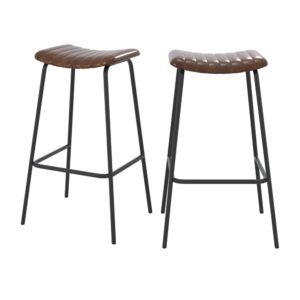 Wohnli Möbelsuche - 2er-Set Barhocker 77 cm aus braunem Leder mit Metallfüßen