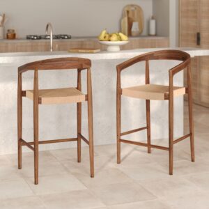 Set von 2 Stühlen für Kücheninsel 65 cm 57x96x54cm Holz Braun Maison Pavane Möbel Esszimmermöbel Barhocker