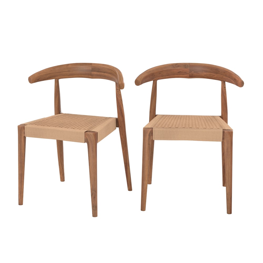Wohnli Möbelsuche - Set aus 2 Teakholzstühlen mit Loom-Seil.