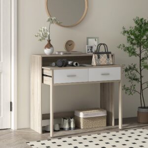 Console secrétaire 2 en 1 - plateau coulissant 2 tiroirs blanc naturel 95x87x35cm Spanplatte Beige Homcom Möbel Wohnzimmermöbel Konsolentische