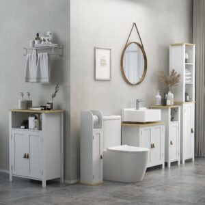 wohnli-moebel-suche-M24155696-1 Waschtischunterschrank mit 2 Türen & verstellbarem Regal 60x60x30cm Spanplatte Weiß Kleankin Möbel Badezimmermöbel Waschtische