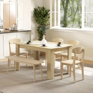 wohnli-moebel-suche-M24155729-1 Table à manger rectangulaire 6 personnes aspect chêne clair blanc 140x75x90cm Spanplatte Weiß Homcom Möbel Esszimmermöbel Esstische