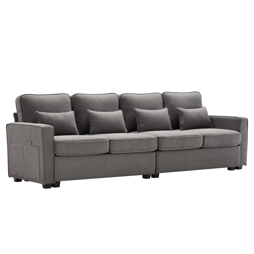 Wohnli Möbelsuche - 4-Sitzer-Sofa mit Leinenarmlehnen und 4 Kissen 264*83*87cm