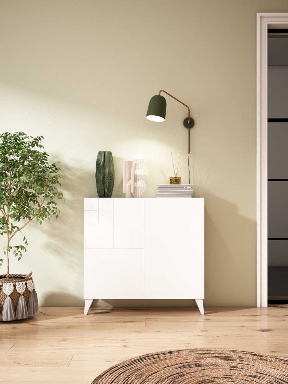 Schuhschrank aus Melamin in Weiß gemasert 87x90x27 cm 90x87x27cm Spanplatte Weiß Herdasa Möbel Flurmöbel Schuhschränke