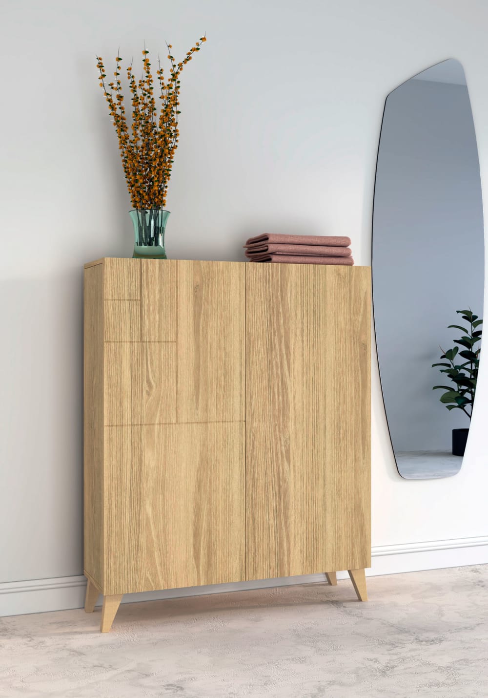 Schuhschrank aus Melamin Gold-Eiche mit Füßen in Gold-Eiche 109x90x27 90x112x27cm Spanplatte Braun Herdasa Möbel Flurmöbel Schuhschränke