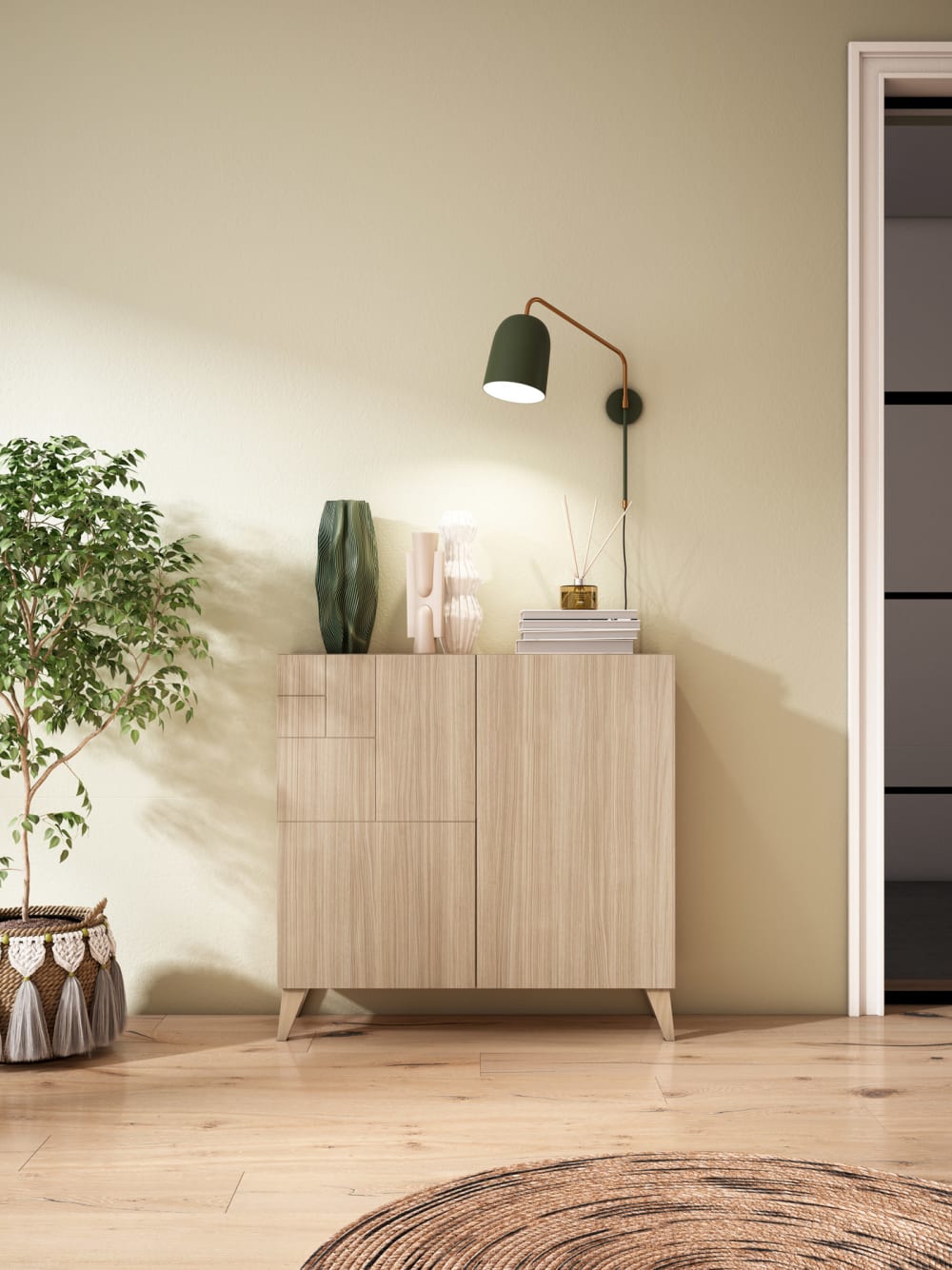 Schuhschrank aus Melamin in Hell-Nussbaum 87x90x27 cm 90x87x27cm Spanplatte Braun Herdasa Möbel Flurmöbel Schuhschränke