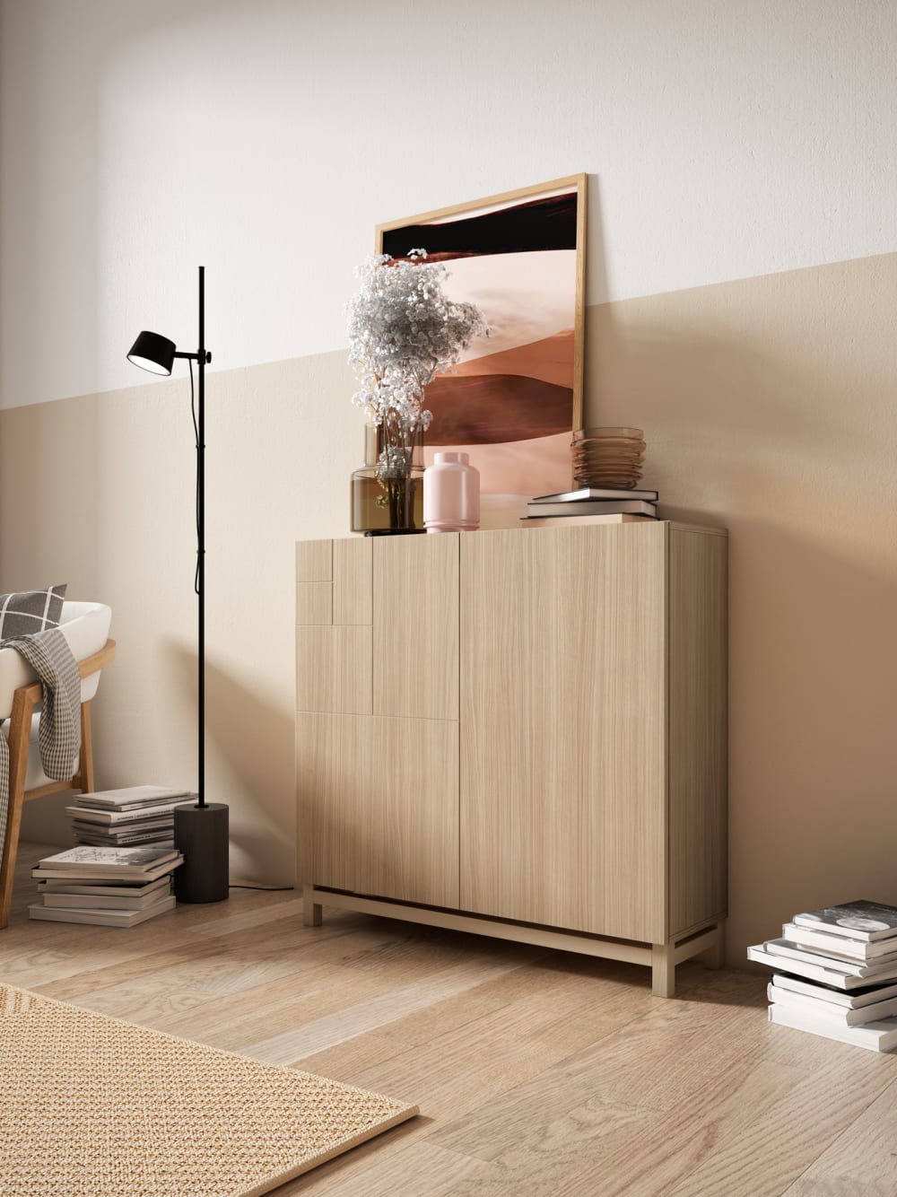 Schuhschrank aus Melamin in Hell-Nussbaum 90x90x27 90x109x27cm Spanplatte Braun Herdasa Möbel Flurmöbel Schuhschränke