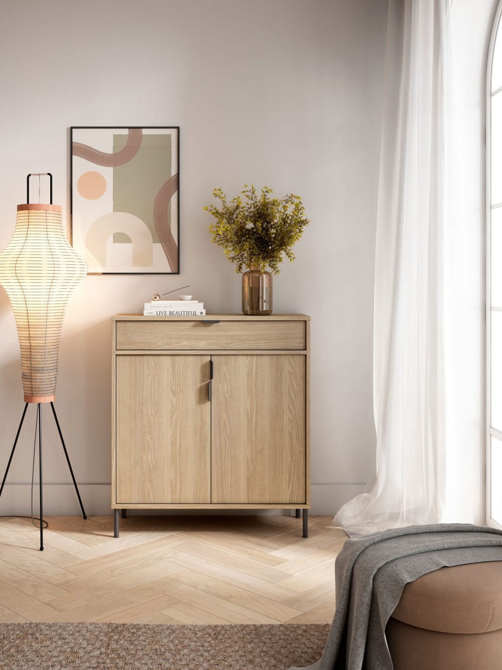 Schuhschrank aus Melamin Gold-Eiche mit Füßen in Graphit 89x80x29 cm 80x89x29cm Spanplatte Braun Herdasa Möbel Flurmöbel Schuhschränke