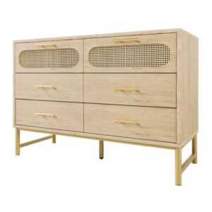 Wohnli Möbelsuche - Sideboard aus Rattan in Eichenholzoptik mit 6 Schubladen