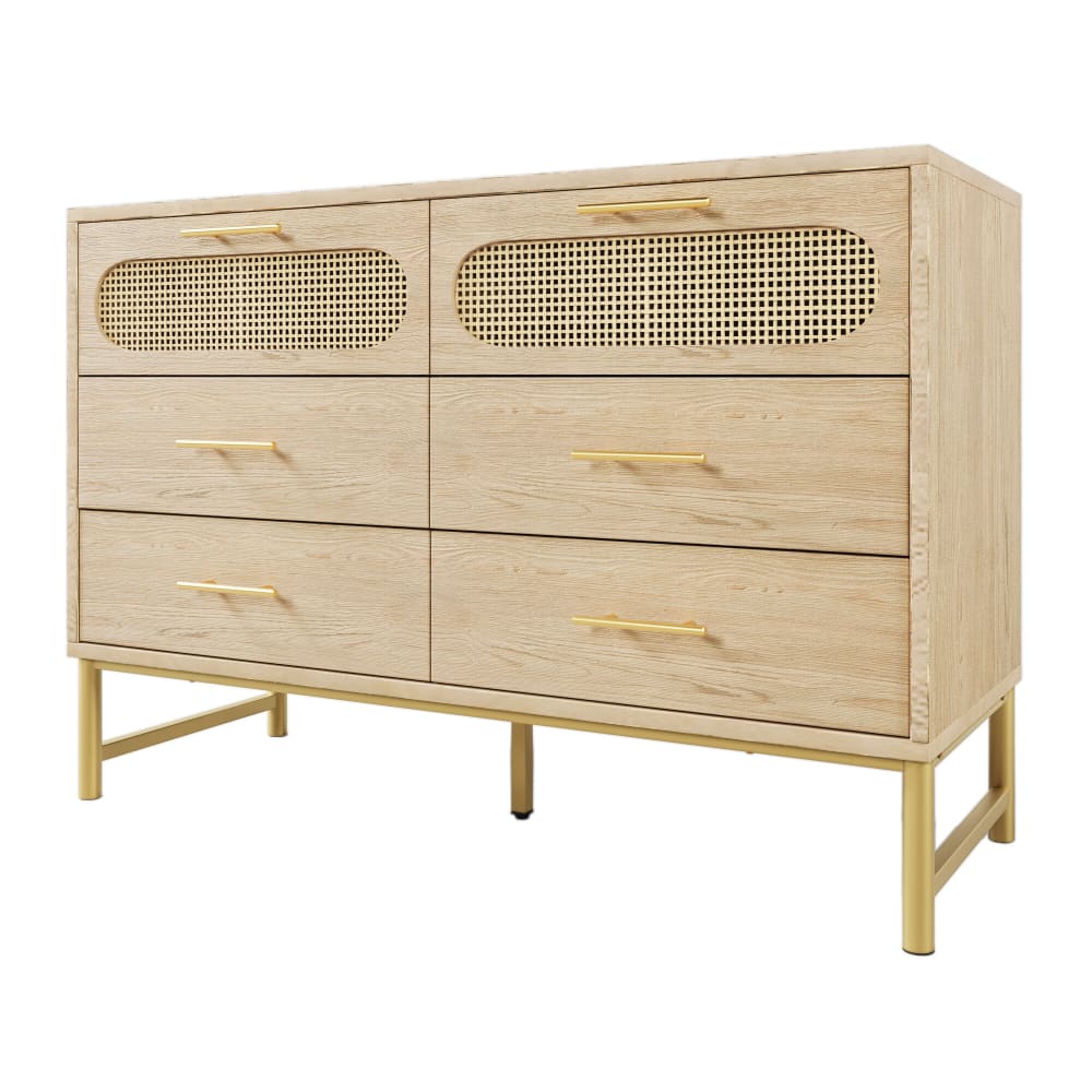 Wohnli Möbelsuche - Sideboard aus Rattan in Eichenholzoptik mit 6 Schubladen