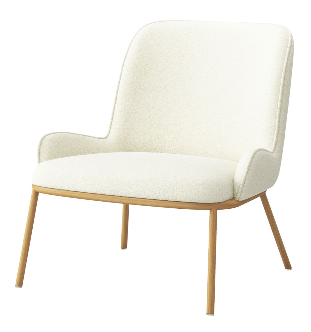 wohnli-moebel-suche-M24156751 Wohnli Möbelsuche - Vintage- Sessel aus Bouclé- Ecru- Stoff und Eichendekor- Metall