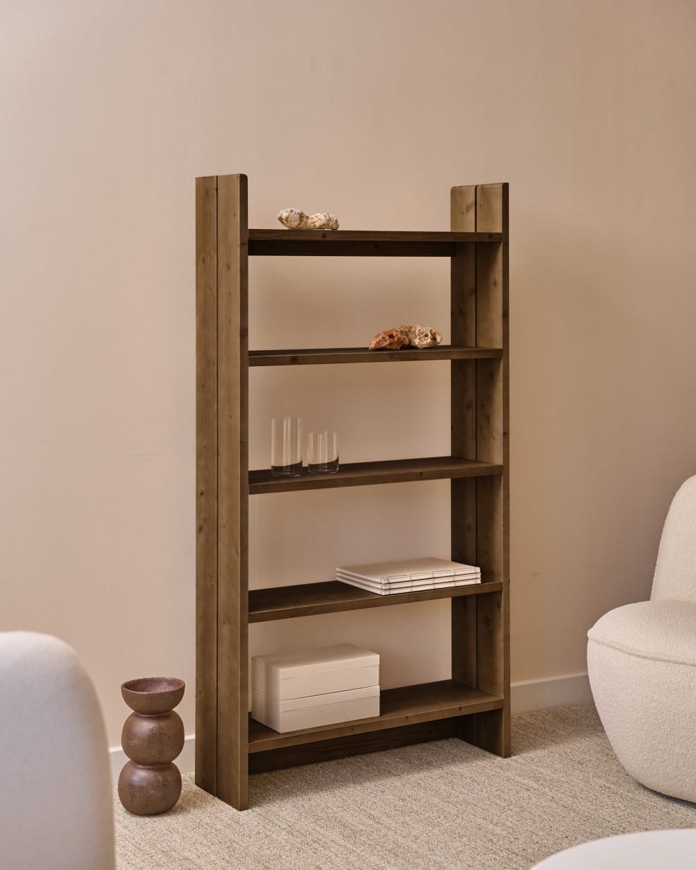 Regal aus massivem Tannenholz Braun 80x150x24cm Holz Braun Hannun Möbel Wohnzimmermöbel Regale