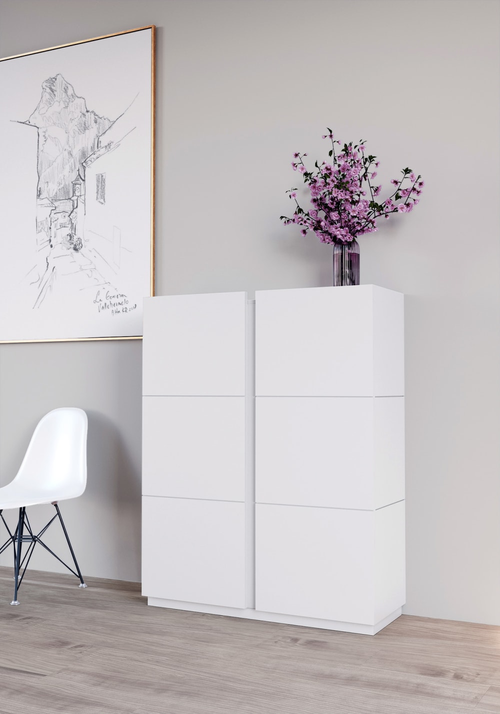 Schuhschrank aus Melamin in Weiß 122x95x35 cm 95x122x35cm Spanplatte Weiß Herdasa Möbel Flurmöbel Schuhschränke