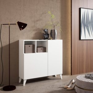 Schuhschrank aus Melamin in Weiß gemasert 87x90x27 cm 90x87x27cm Spanplatte Weiß Herdasa Möbel Flurmöbel Schuhschränke