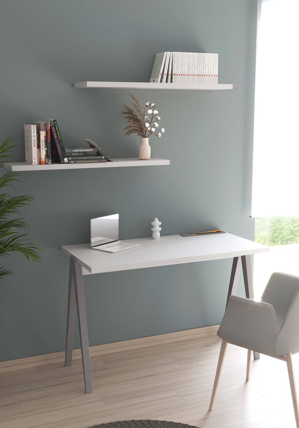 Wandregal aus Melamin in Weiß 90x18x2 cm 90x2x18cm Spanplatte Weiß Herdasa Möbel Wohnzimmermöbel Regale