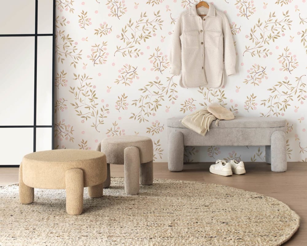 Sitzbank strukturiert und Beine mit weißem Bouclé-Stoffbezug 40x45x100cm Stoff Weiß GEESE HOME Möbel Esszimmermöbel Sitzbank und Holzbank