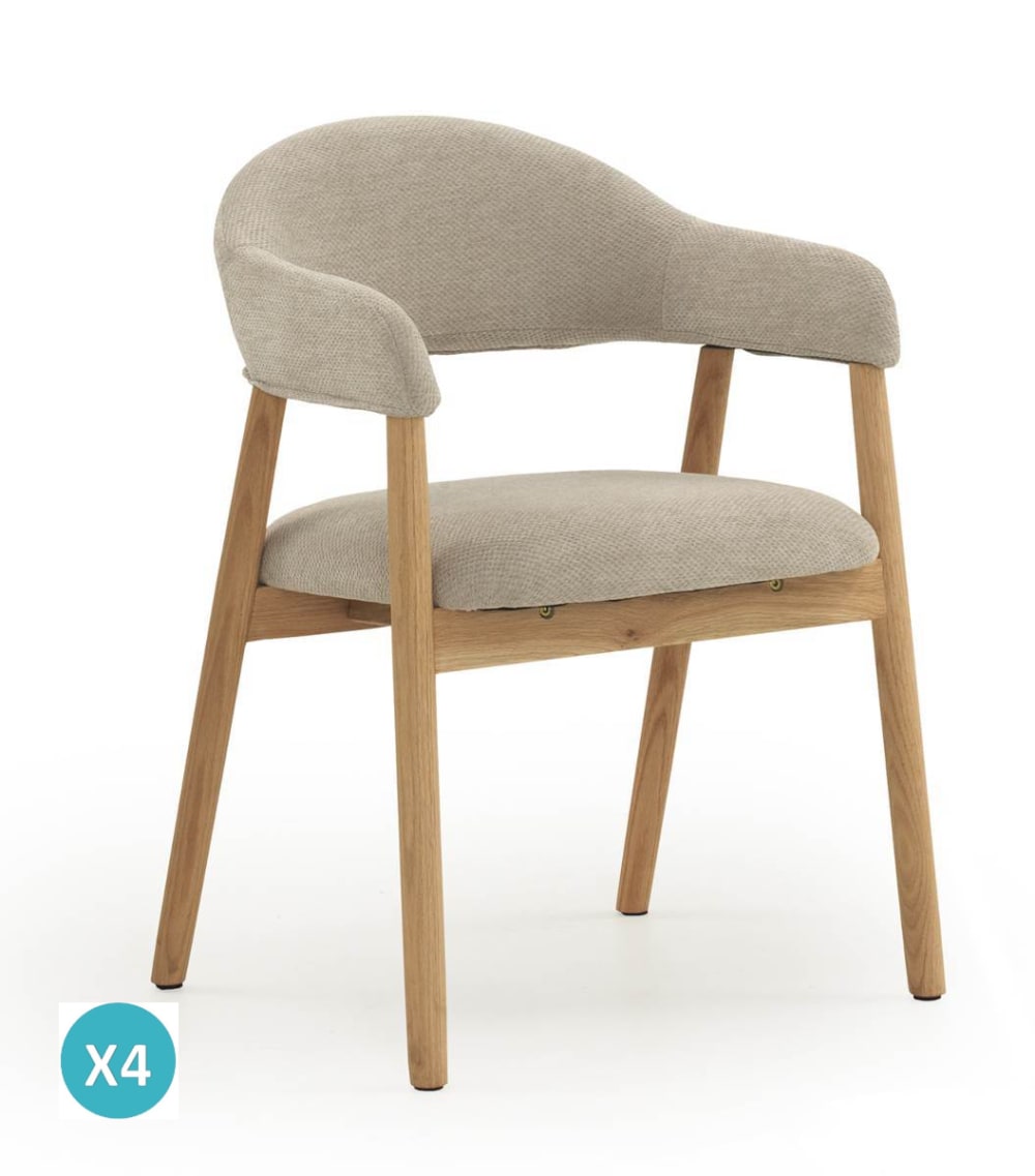 Wohnli Möbelsuche - 4er-Set Sessel aus natürlichem Eichenholz mit Polsterung in Beige