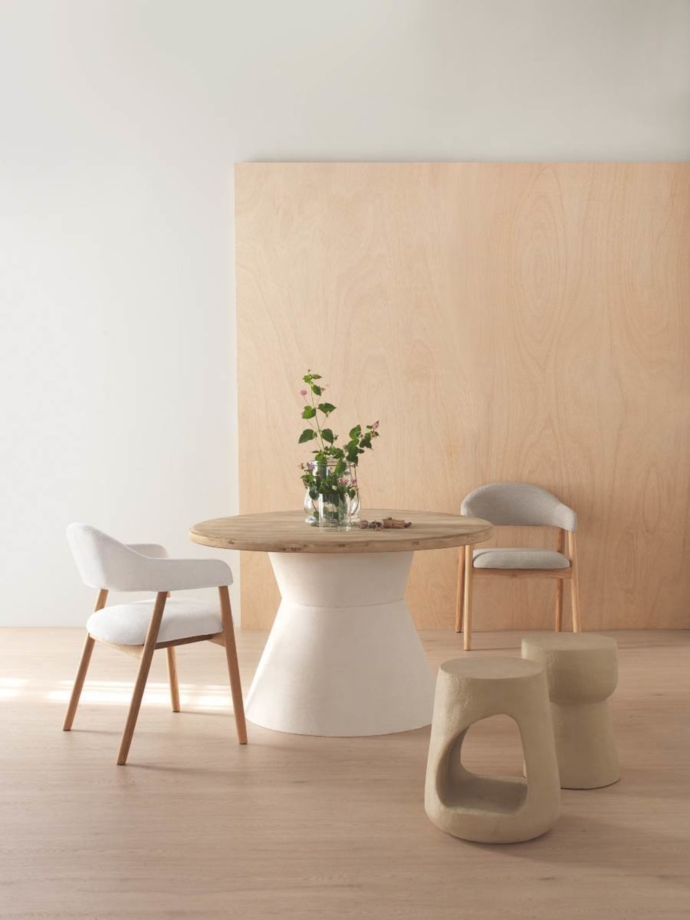 4er-Set Sessel aus natürlichem Eichenholz mit Polsterung in Weiß 55x80x55cm Holz Weiß GEESE HOME Möbel Esszimmermöbel Stühle