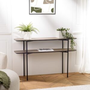 wohnli-moebel-suche-M24158090-1 Doppelkonsole Tablett 120x33cm 120x75x33cm Spanplatte Braun MACABANE Möbel Wohnzimmermöbel Konsolentische