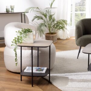 wohnli-moebel-suche-M24158172-1 Beistelltisch mit zwei Tischplatten 45x55x45cm Spanplatte Braun MACABANE Möbel Wohnzimmermöbel Beistelltische