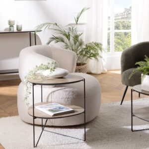 Beistelltisch mit 2 eiförmigen Platten 51x55x47cm Spanplatte Braun MACABANE Möbel Wohnzimmermöbel Beistelltische