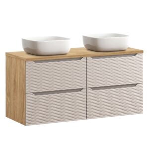 wohnli-moebel-suche-M24159647-1 Doppelwaschtisch und Hängesäule 120cm Beige und Holzoptik 120x57x46cm Spanplatte Beige Petits meubles Möbel Badezimmermöbel Waschtische