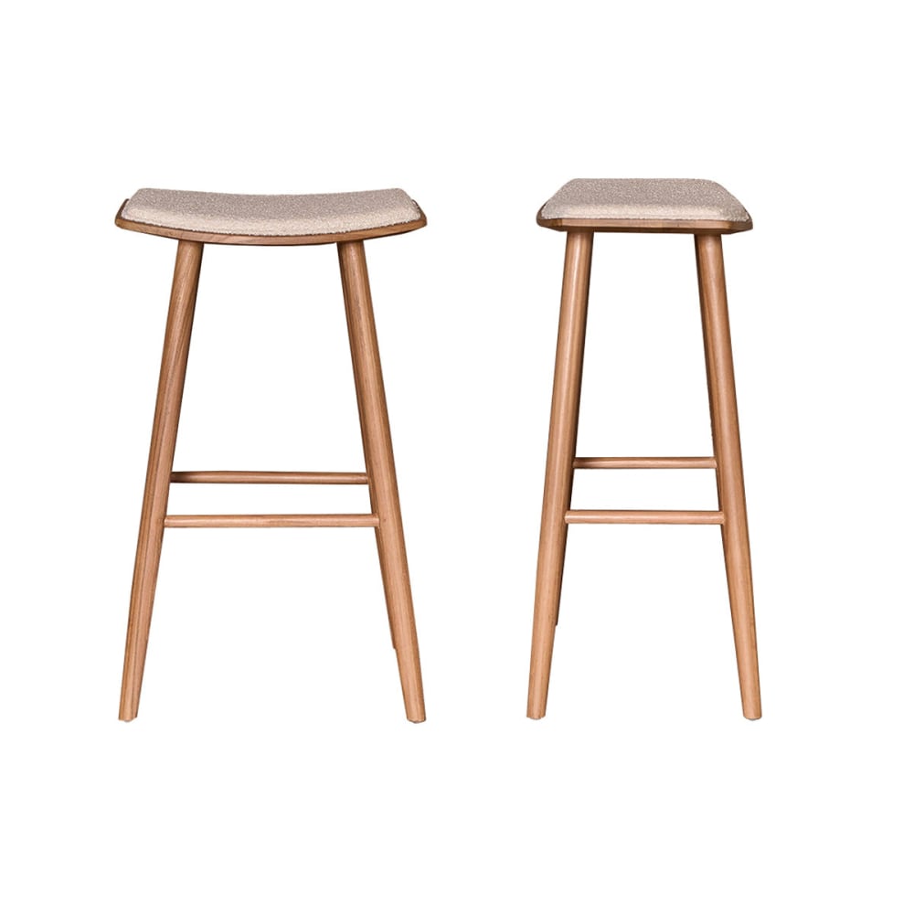 Wohnli Möbelsuche - Set aus 2 Hockern aus massivem Teakholz und Bouclé-Sitz 75 cm