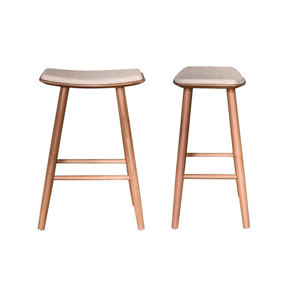 Wohnli Möbelsuche - Set aus 2 Hockern aus massivem Teakholz Bouclé-Sitz 65 cm