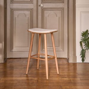 wohnli-moebel-suche-M24159655-1 Hocker aus massivem Teakholz Bouclé-Sitz 75 cm 48x77x35cm Holz Beige BERAH GETAH Möbel Esszimmermöbel Barhocker
