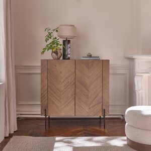 wohnli-moebel-suche-M24159656-1 Barschrank aus massivem Mindi und Metall in Walnuss-Finish 100 cm 100x100x50cm Holz Braun BERAH GETAH Möbel Esszimmermöbel Barmöbel