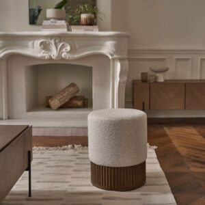 wohnli-moebel-suche-M24159667-1 Hocker aus massivem Mindi und weißem Bouclé-Stoff Ø38 cm 38x45x38cm Holz Braun BERAH GETAH Sofas und Sessel Sessel, Poufs und Fußbänke Sitzsäcke