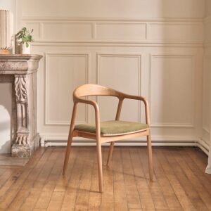 Stuhl aus massivem Teakholz und khakifarbener Cord-Sitzfläche 58x80x57cm Holz Beige BERAH GETAH Möbel Esszimmermöbel Stühle