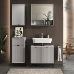 Badschrank mit 2 Regalböden, Grau 40 x 65cm 40x65x23cm Spanplatte Grau Vicco Möbel Badezimmermöbel