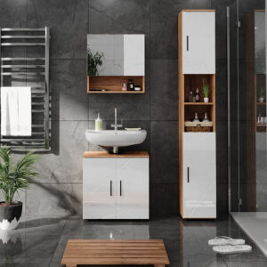 Weiß Hochglanz/Goldkraft Eiche 60 x 59cm