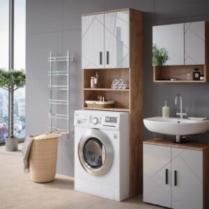 Weiß Hochglanz/Goldkraft Eiche 64 x 190.5cm