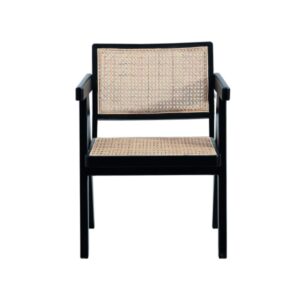 Wohnli Möbelsuche - Sessel aus massiver Buche mit schwarzem Finish und Rattan - L64 cm