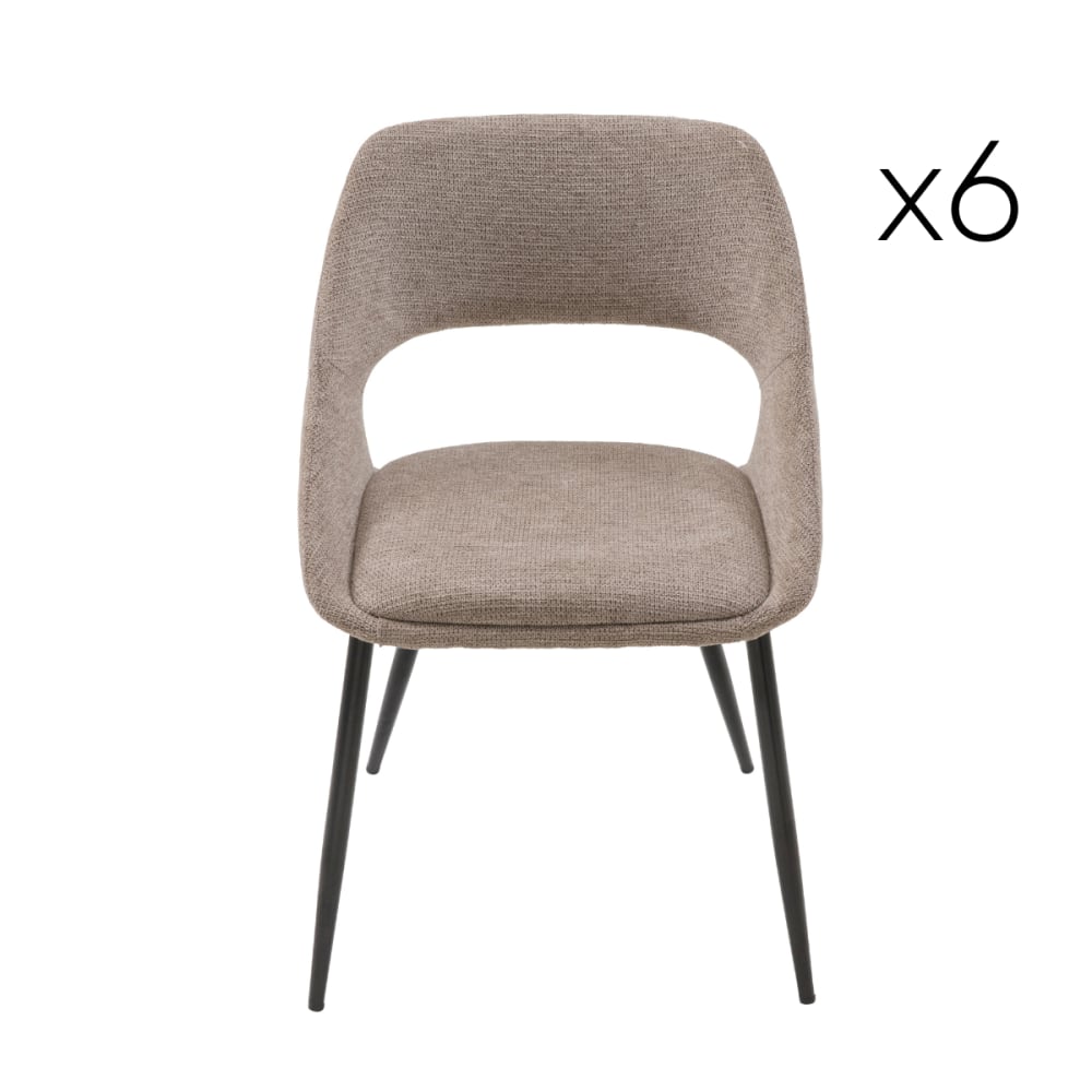 Wohnli Möbelsuche - Set aus 6 Stühlen aus taupefarbenem Stoff mit Metallgestell - H77 cm