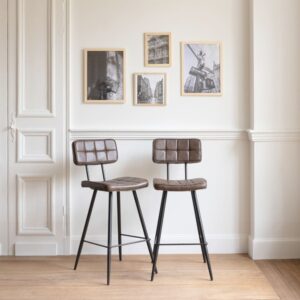 2er Set Barhockern aus braunem Kunstleder 56x95x43cm PVC und Synthetik Braun Happy Garden Möbel Esszimmermöbel Barhocker