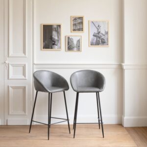 2er Set Barhockern aus dunkelgrauem Kunstleder 59x91x52cm PVC und Synthetik Grau Happy Garden Möbel Esszimmermöbel Barhocker