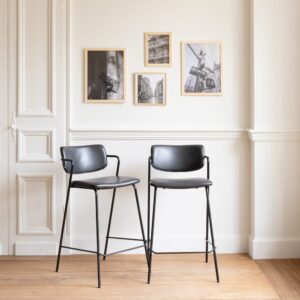 2 Barhocker aus schwarzem Kunstleder 57x91x48cm PVC und Synthetik Schwarz Happy Garden Möbel Esszimmermöbel Barhocker