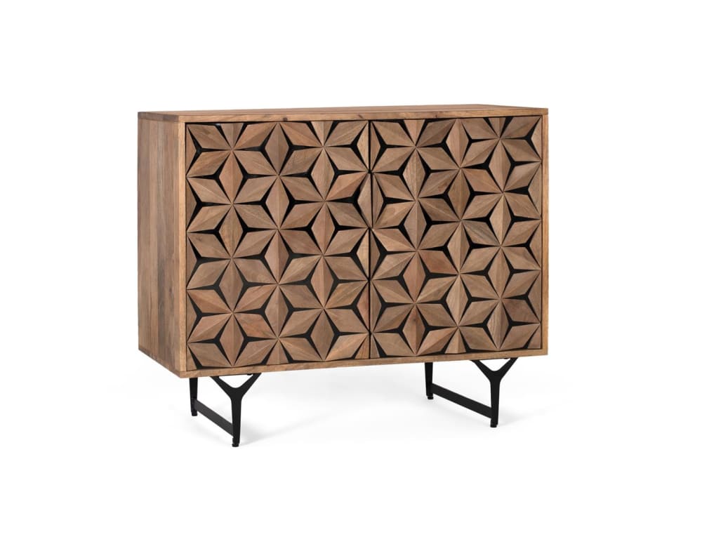 Zweitüriges Sideboard handgeschnitzt aus Mango 90x76x40cm Holz Braun GINER Y COLOMER Möbel Esszimmermöbel Sideboards, Highboards & niedrige Anrichten