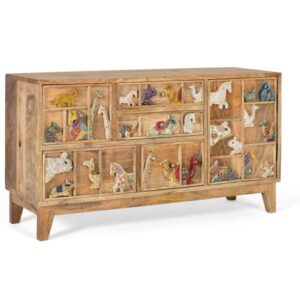 wohnli-moebel-suche-M24160947-1 Kommode mit 5 Schubladen handgeschnitzt aus Mangoholz 100x55x32cm Holz Braun GINER Y COLOMER Möbel Schlafzimmermöbel Kommoden