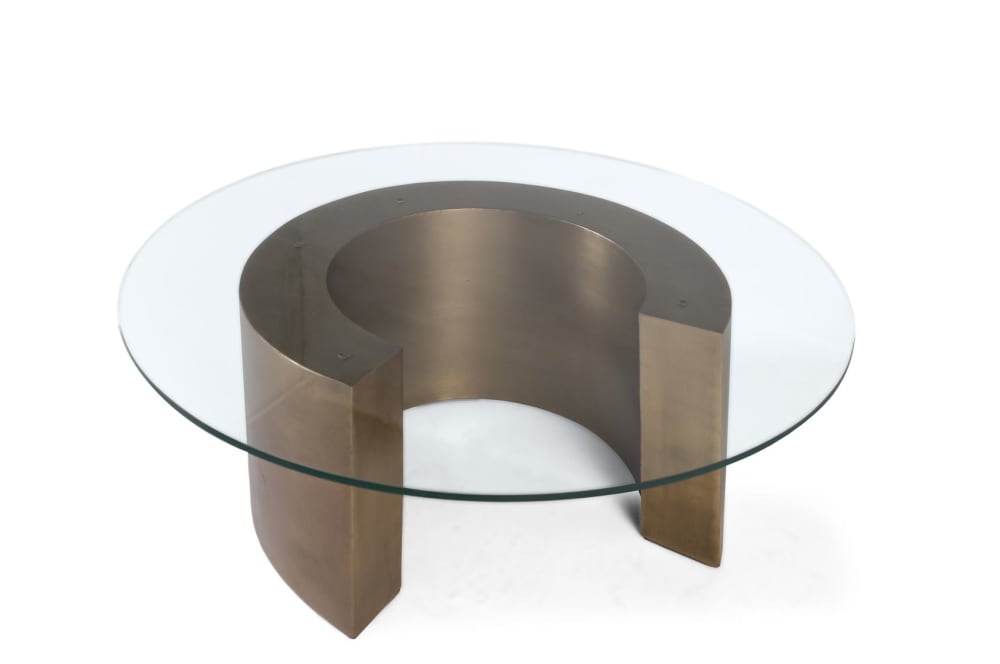 Couchtisch mit runder Glasplatte und abgeschrägter Kante 88x36x88cm Schmiedeeisen Grau GINER Y COLOMER Möbel Wohnzimmermöbel Couchtische