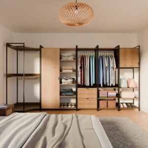 Modulares Kleiderschrank-Set schwarz mit 5 Elementen 360x190x48cm Spanplatte Schwarz sweeek Möbel Schlafzimmermöbel Kleiderschränke