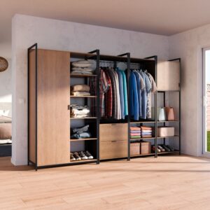 Modulares Kleiderschrank-Set schwarz mit 4 Elementen 280x190x48cm Spanplatte Schwarz sweeek Möbel Schlafzimmermöbel Kleiderschränke